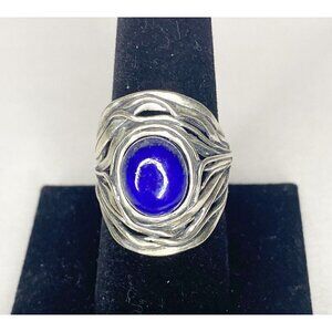 PZ Israel Sterling Silver Oval Cut Lapis Ring Signed Size 8.75